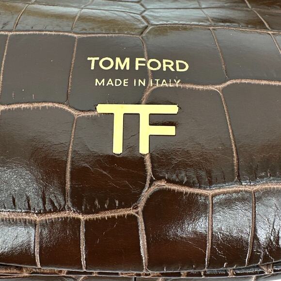 TOM FORD Calfskin Crocodile Embossed Mini Bianca Hobo Chestnut - Picture 8 of 13